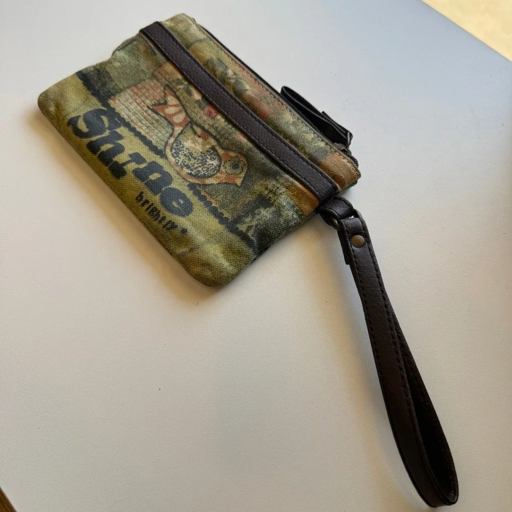 Kelly Rae Roberts Shine Brightly Bird Art Canvas Wristlet Clutch Green Brown